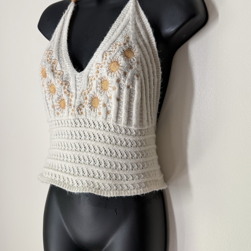 Y2K Crochet Babydoll Top Womens‎ Small Festival Cottage Boho Lace Up Indie Retro
